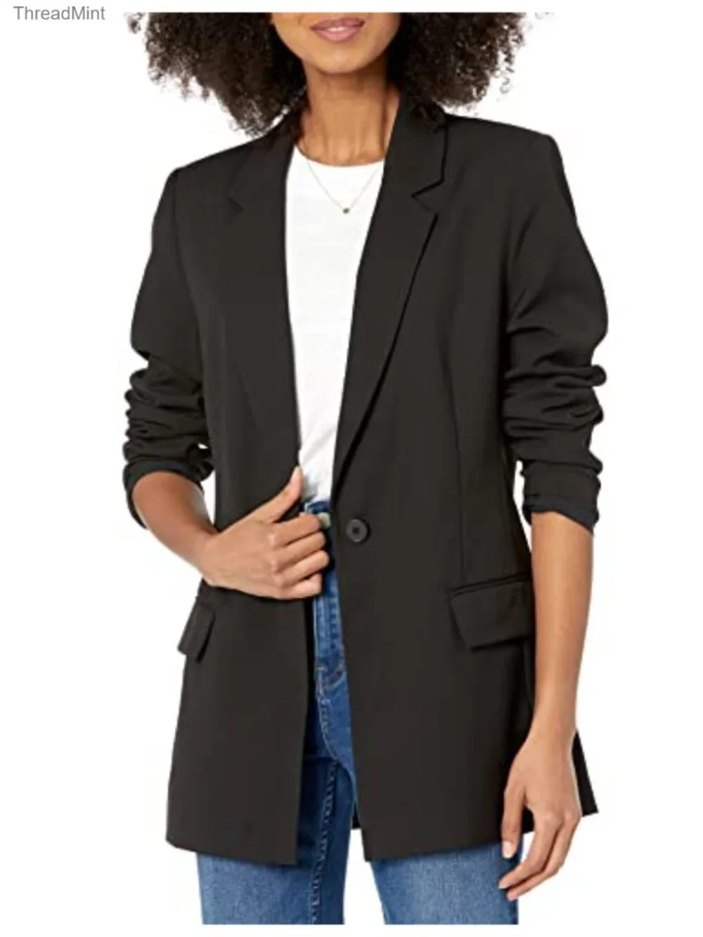 Women's Longline Linen Blazer Single Button Notched Collar